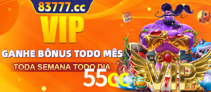 Banner promocional do 55cc oferecendo 100% de recompensas adicionais contínuas para quem fizer o login diário (Daily sign-in), com um mascote de coelho.