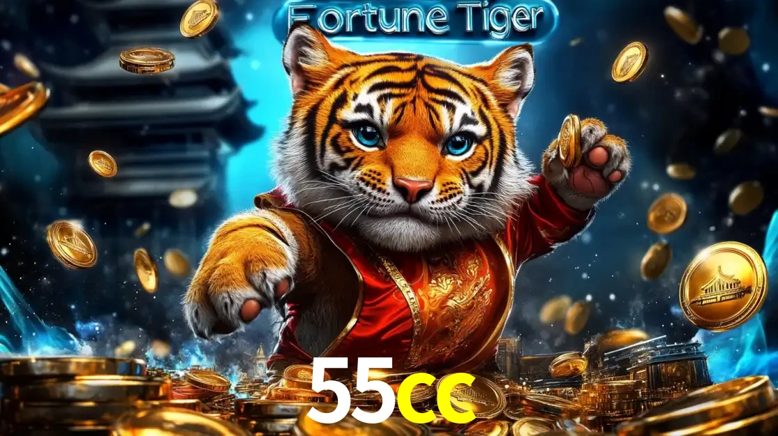 Imagem promocional do jogo de slot Fortune Tiger, com um tigre majestoso em traje tradicional cercado por uma fortuna em moedas de ouro, disponível agora no cassino 55cc.